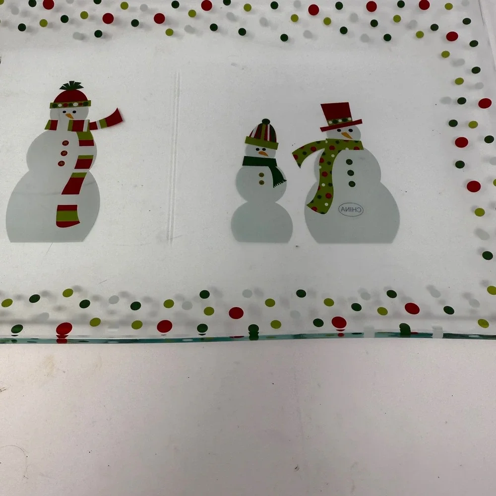 The Pampered Chef Snowmen‎ Dots Divided Platter Serving Tray  Christmas Glass